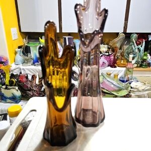 Vintage Root Beer Brown 5 Finger Swung Glass Vase